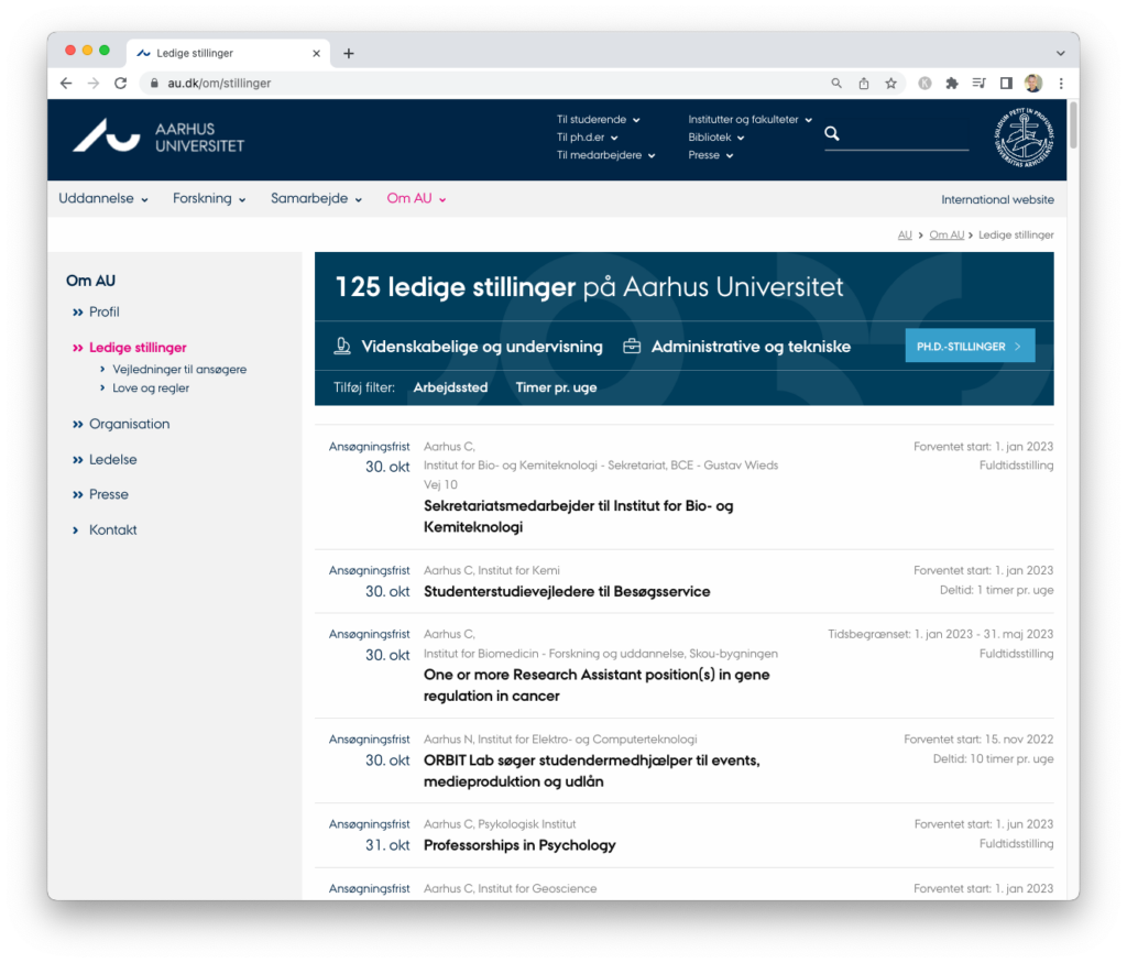 Ledige stillinger på Aarhus Universitet