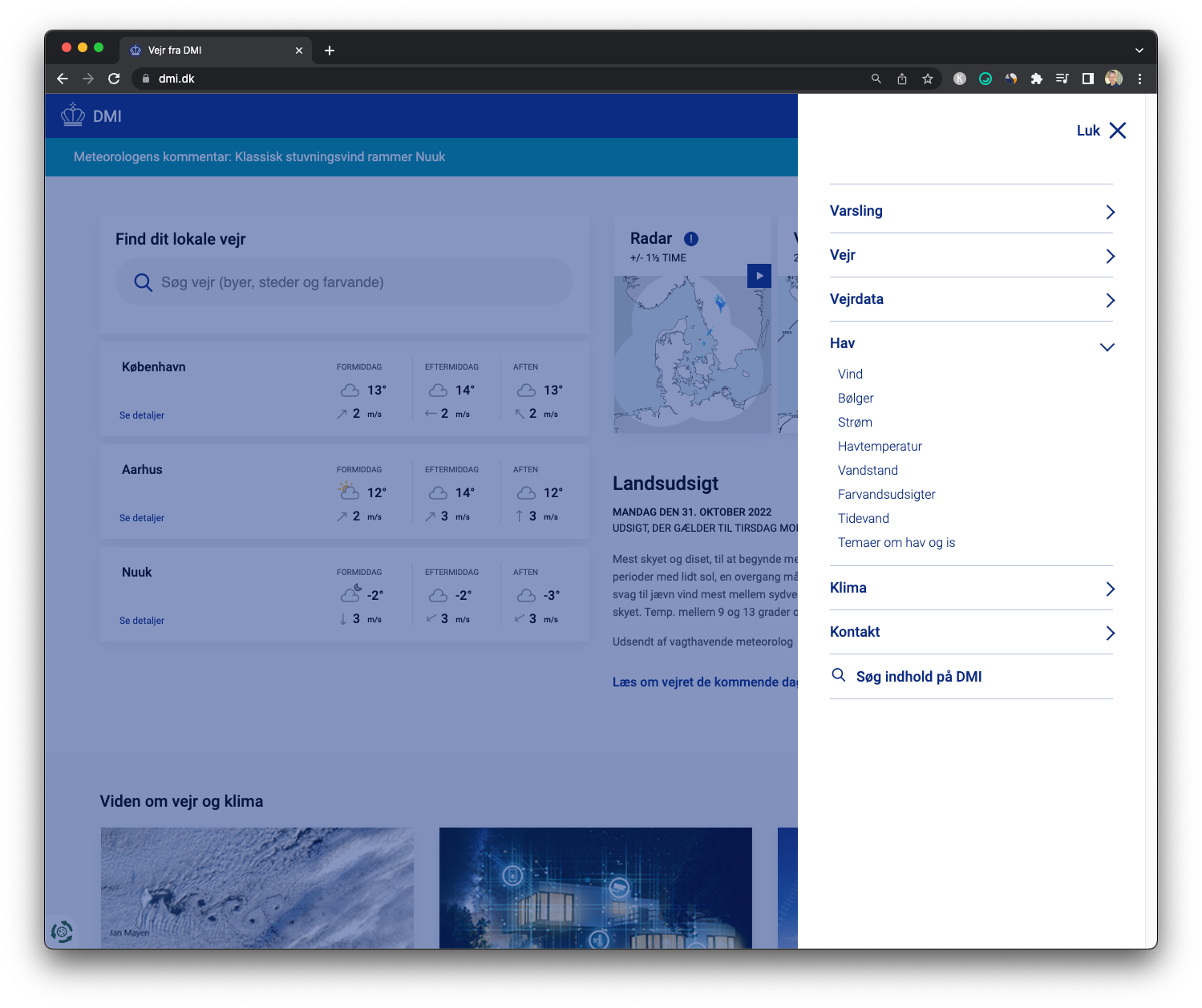 DMI Vejret (Dansk Meteorologisk Institut) Vejret
